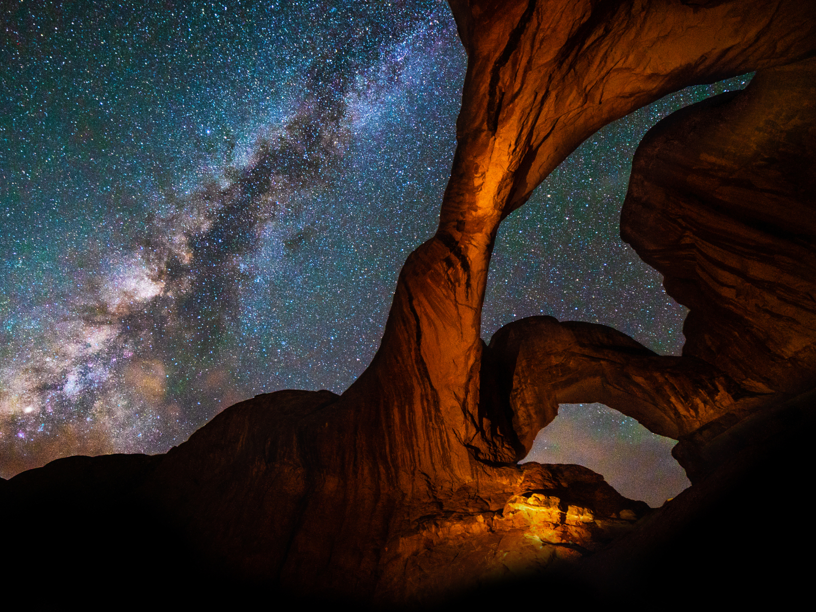 Milky Way behind the Double Arch in Arches National Park, Utah