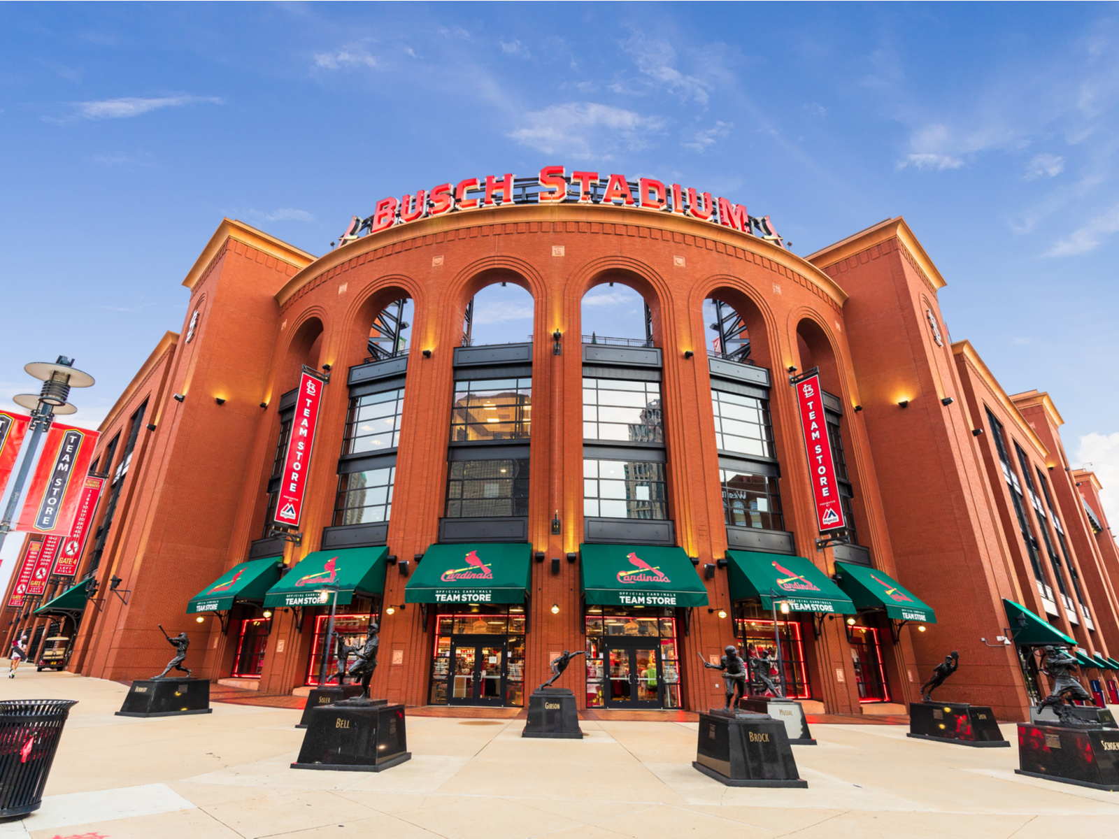 Busch Stadium pictured outside the entrance for a piece titled Is St. Louis Safe