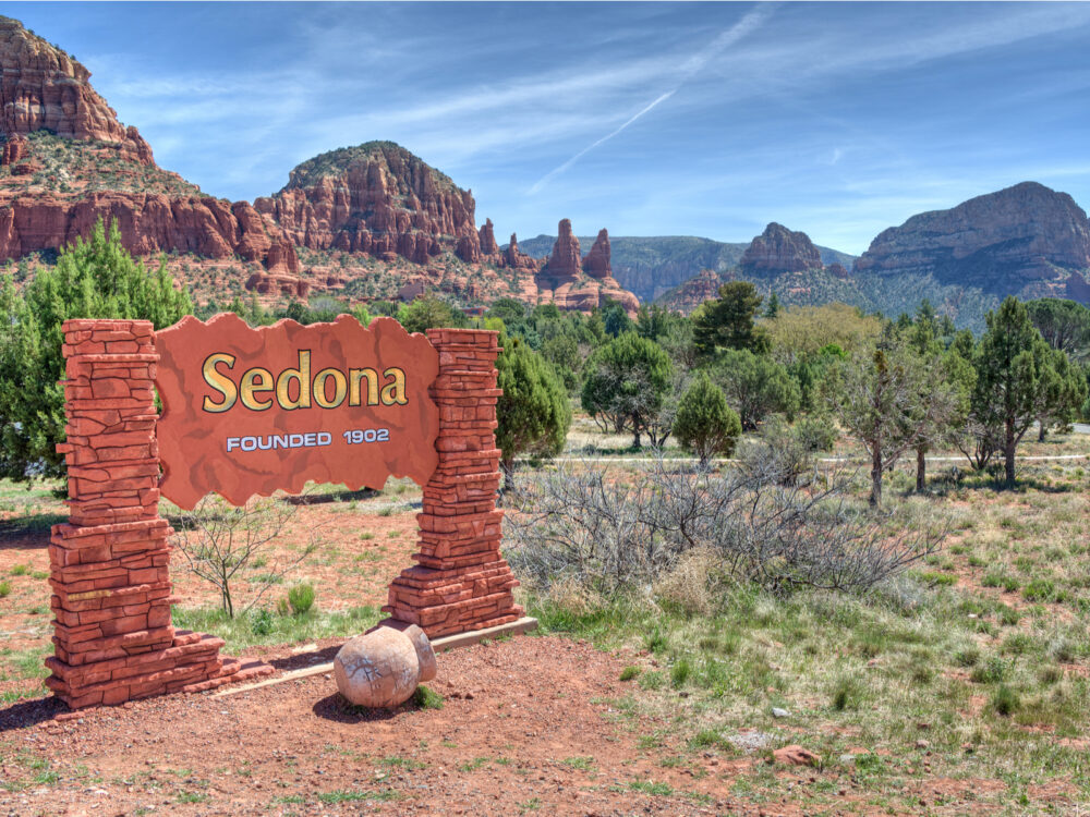 Welcome sign on the outskirts of town that says Sedona Founded 1902