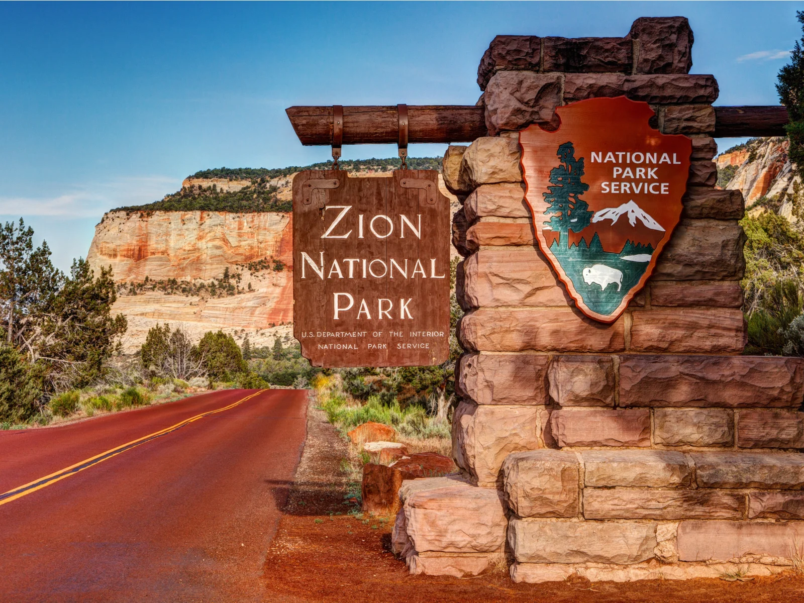 Entrance to the park as seen on a dirt road during the best time to visit Zion
