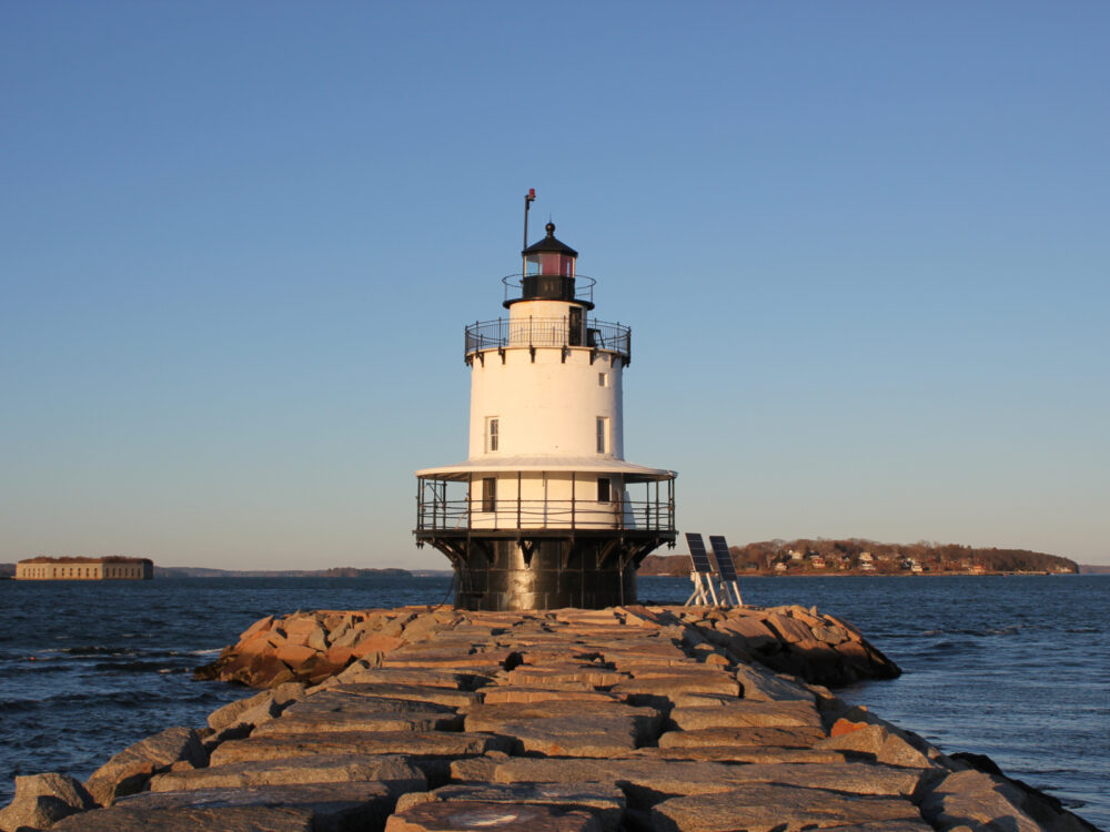 Spring Point Ledge Lighthouse pictured for a piece on where to stay in Portland Maine