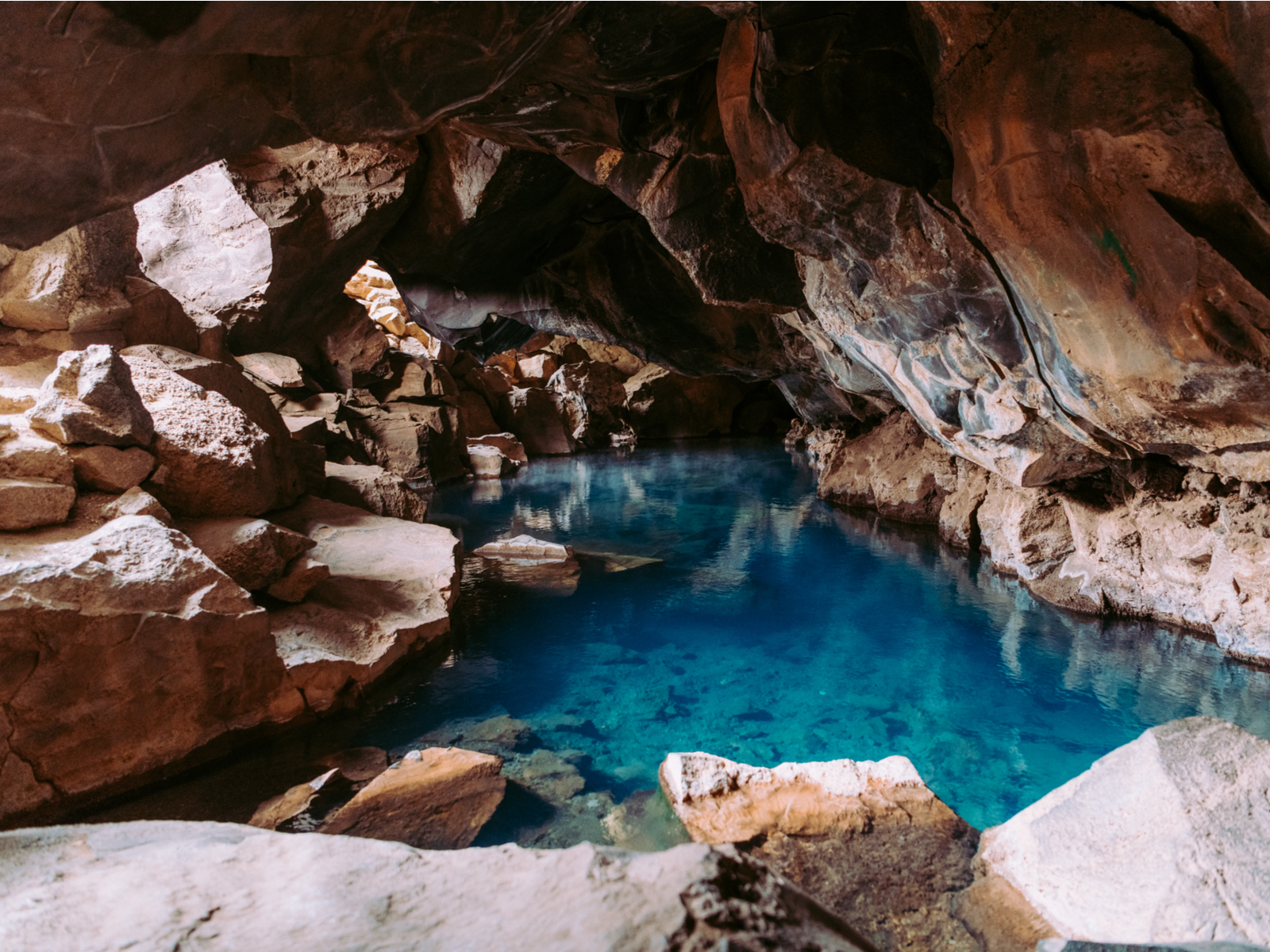 Grjótagjá Cave Hot Spring, one of the Game of Thrones filming locations you can visit, a popular attraction in North Iceland's area of active volcanoes