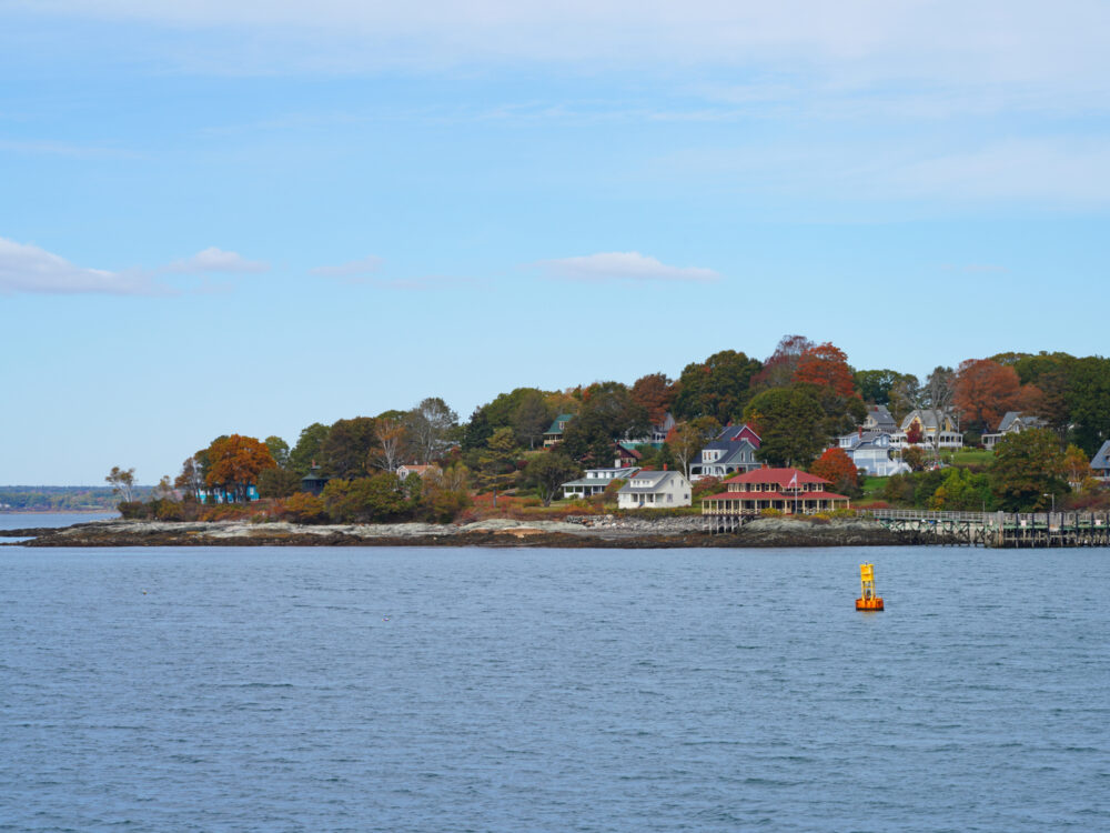 View of Peaks Island Terminal (the area considered one of the best places to stay in Portland Maine) pictured overlooking the ocean