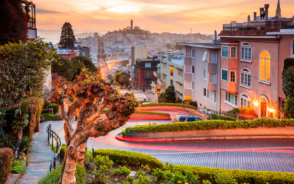Historic Lombard Street shown in Summer at dusk for a piece titled is San Francisco safe