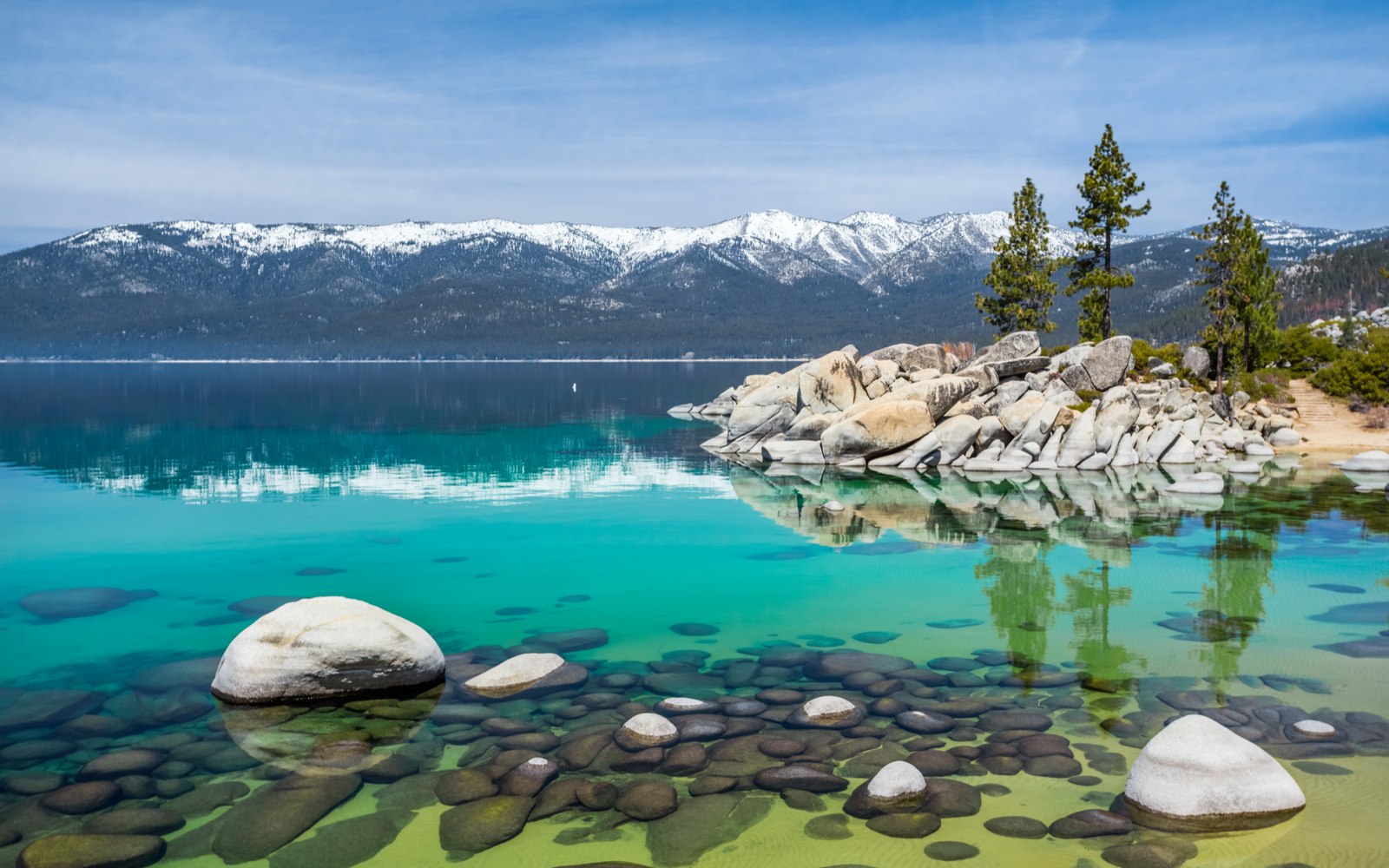 Shot from the banks of Sand Harbor Beach during the best time to visit Lake Tahoe