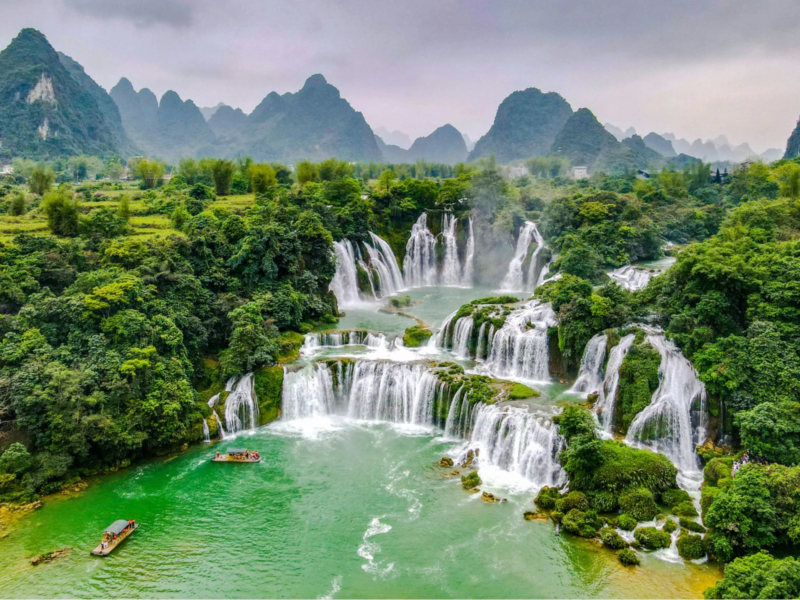 Aerial view of Ban Gioc waterfall, for a piece on the best time to visit Vietnam