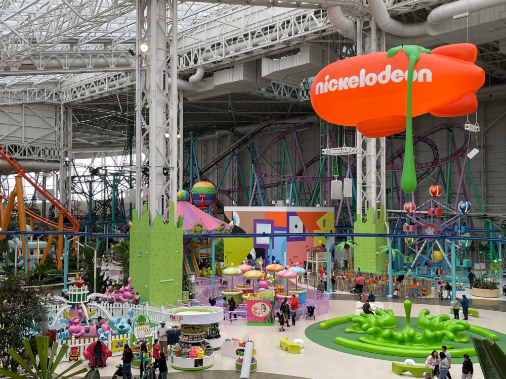Kids and parents enjoying the rides and attractions at Nickelodeon Universe on American Dream Mall in New Jersey, one of the best malls in America
