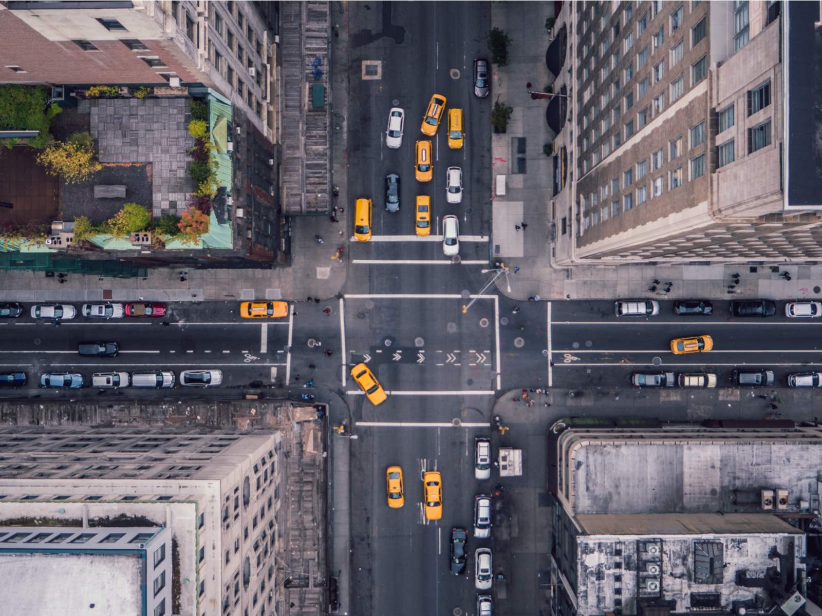 Vertical view of Fifth Avenue looking from the top of a building down