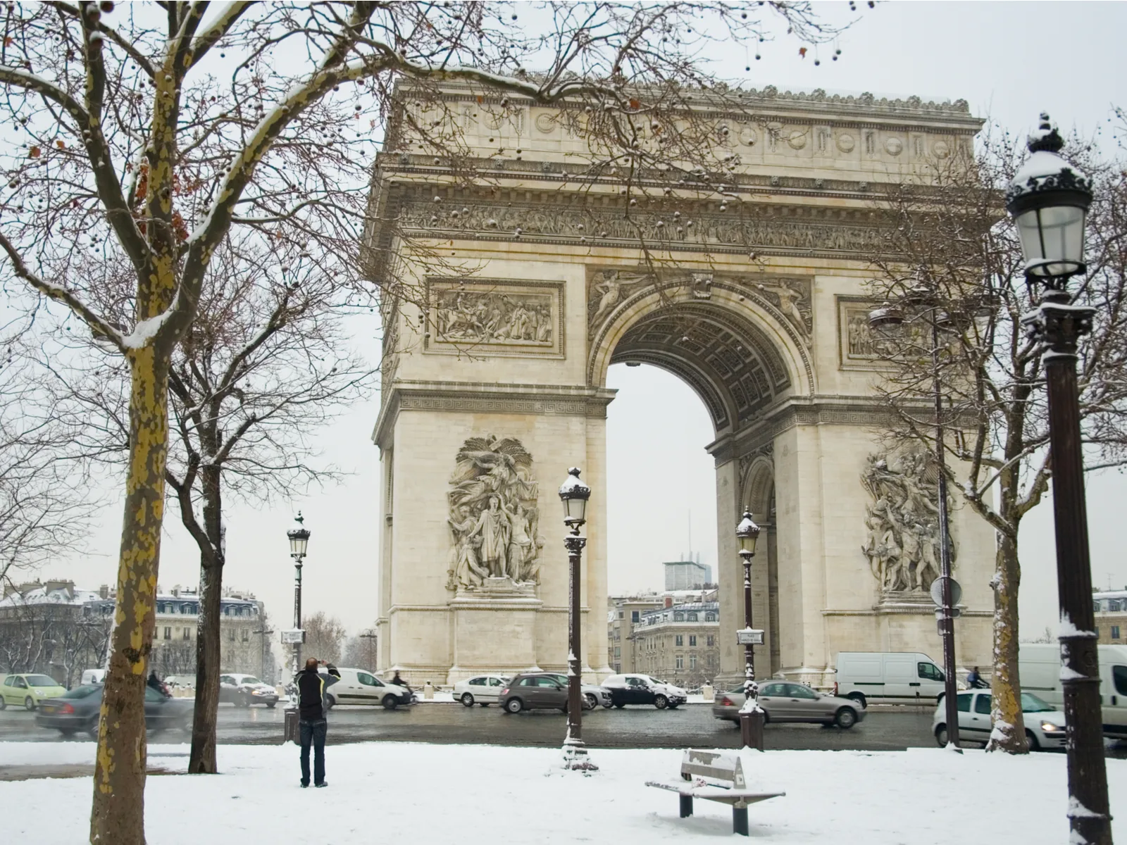 Arc de Triomphe as seen in the Winter during the worst time to visit Europe