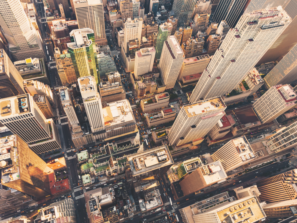 Overhead view on the tall skyscrapers of Midtown Manhattan, a piece on the most beautiful cities in the US