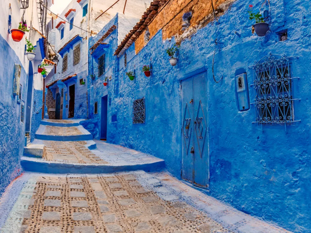 Famous blue city of Chefchaouen during the cheapest time to visit Morocco with empty streets