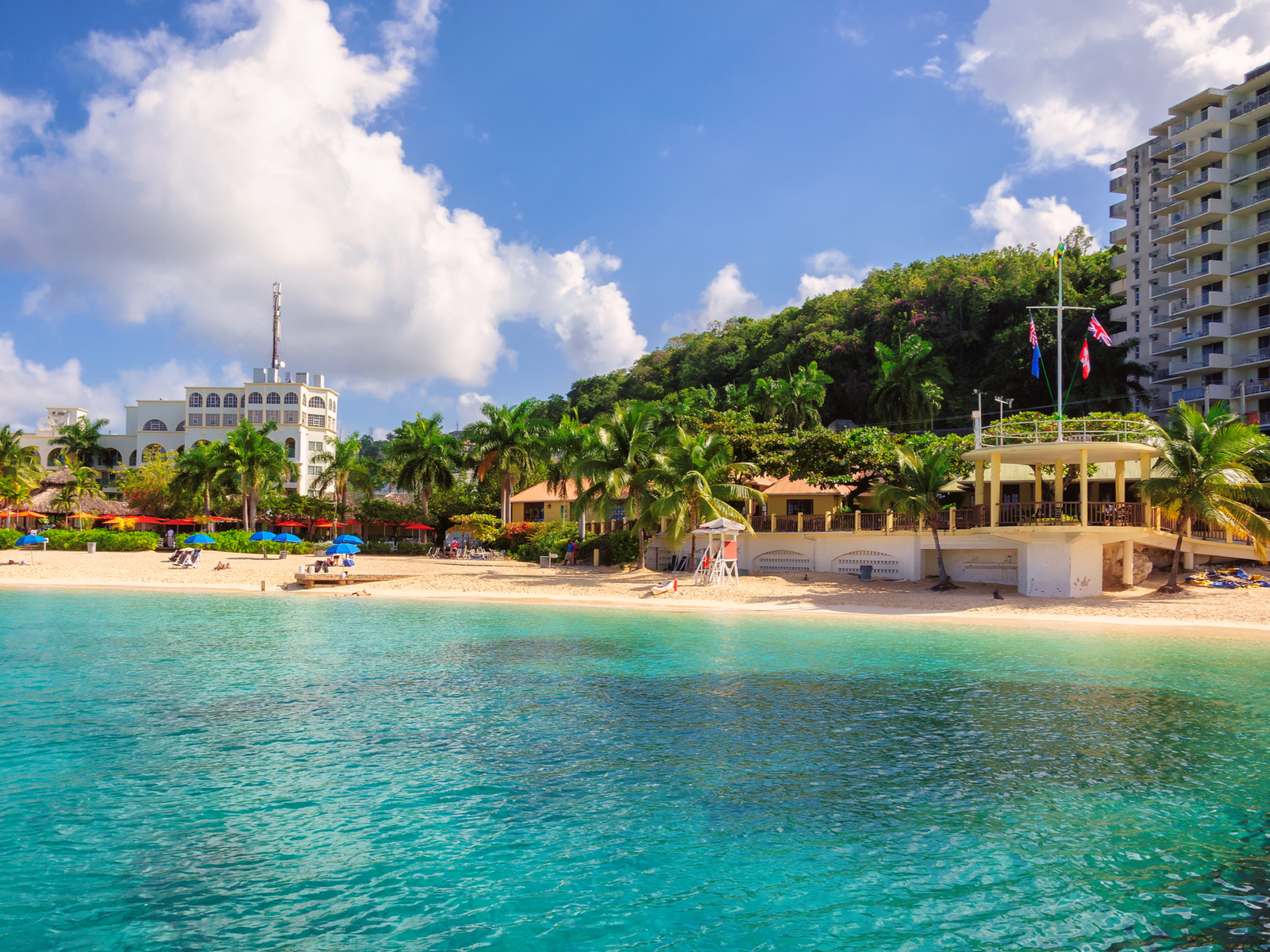 Beach in Montego Bay featuring several of the best all-inclusive resorts in Jamaica