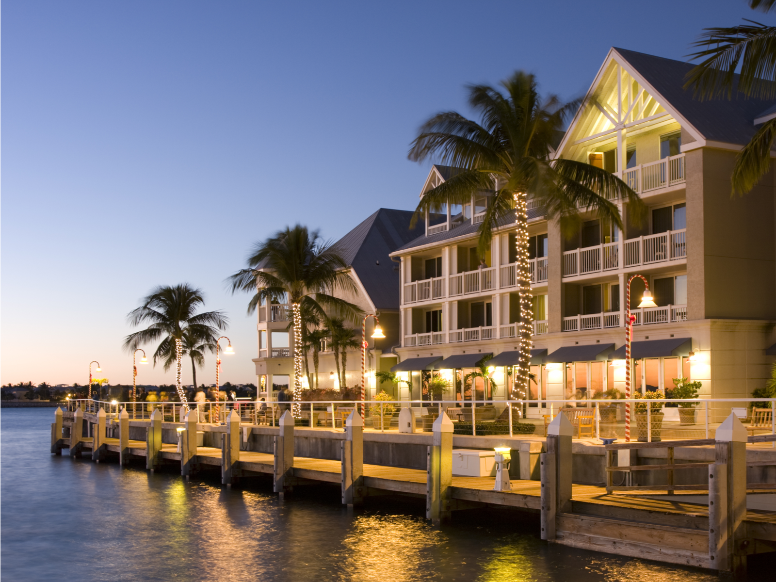 Hotel on a dock in Key West at sunset