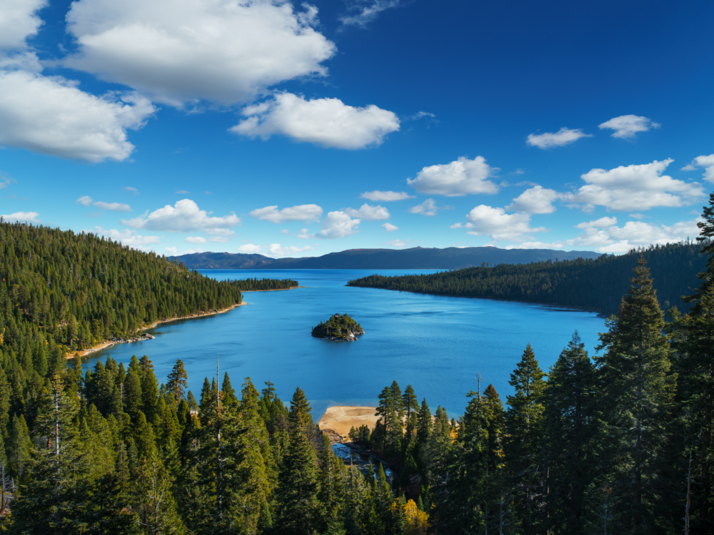 A small mass of land in the middle of Lake Tahoe with its riverbanks filled with thick layers of Pine trees, taking a dip here is one of the best things to do in California