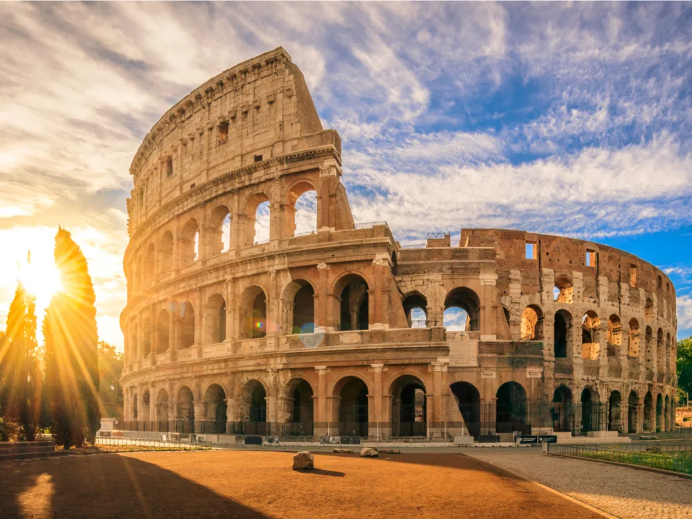 Colosseum at sunrise in Rome during the best time to visit Europe