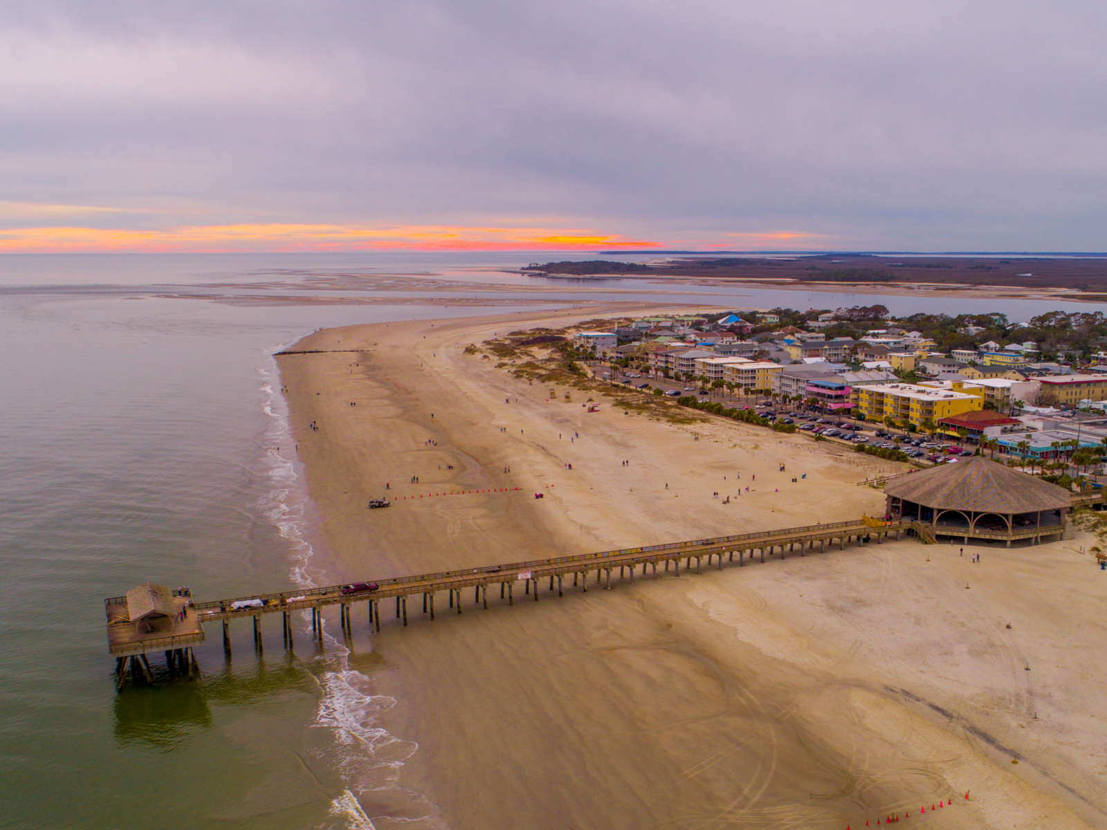 Aerial view of Tybee Island, one of the best beaches on the East Coast, pictured at dusk