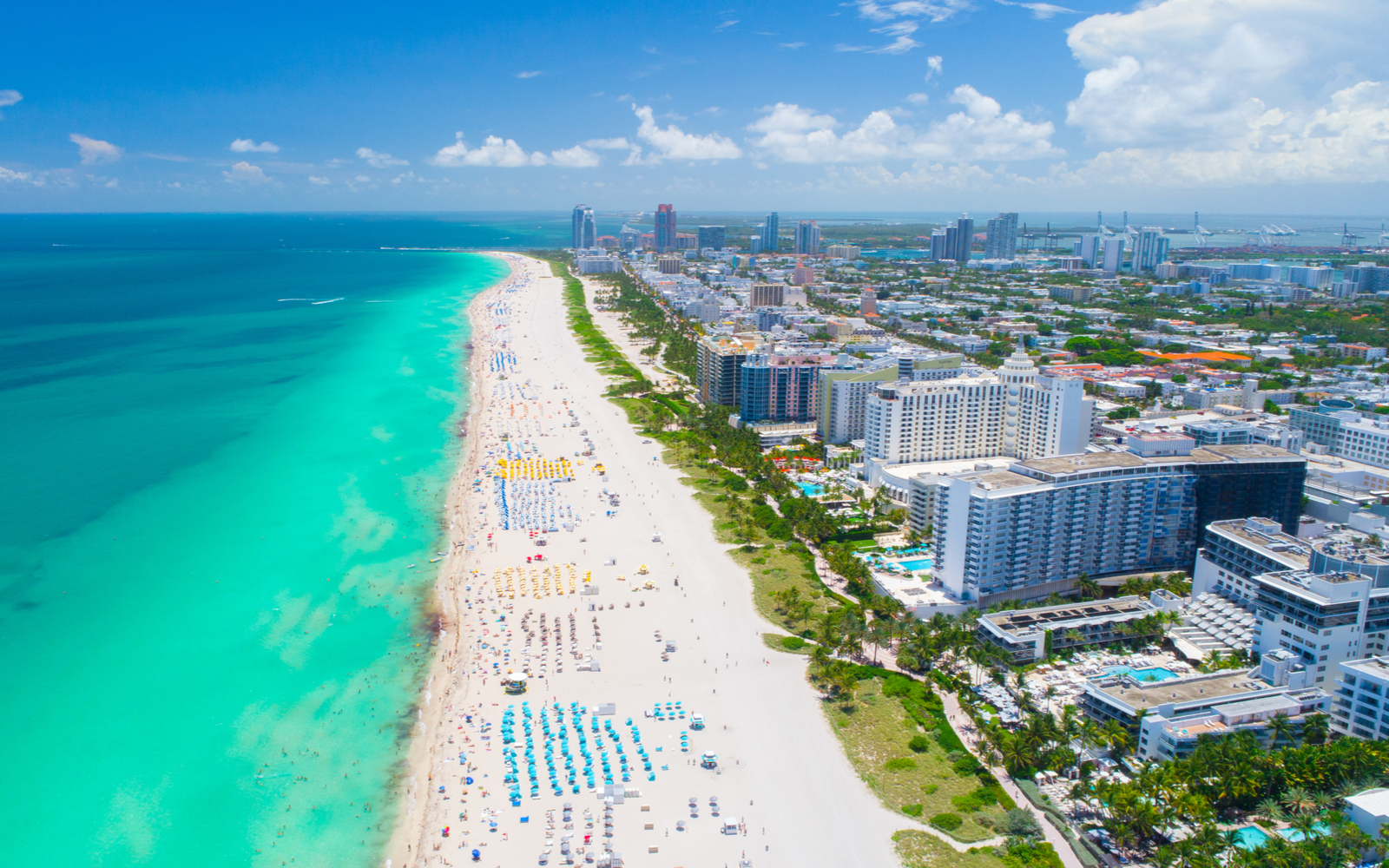 Aerial view of Miami with lots of hotels for a piece on the best all-inclusive resorts in the US