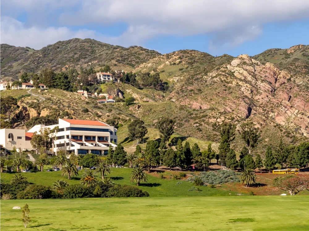 The Pepperdine University, one of the most beautiful college campuses, in the hills of Malibu, California with its campus building far apart