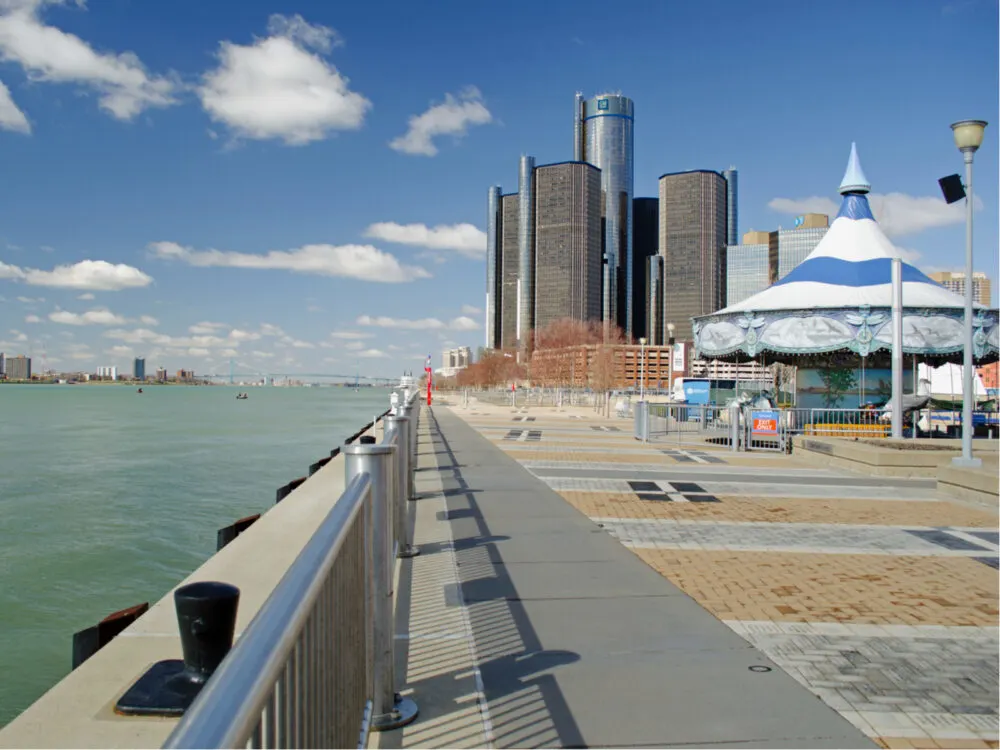 Riverwalk along the Detroit River for a piece titled Is Detroit Safe to Visit