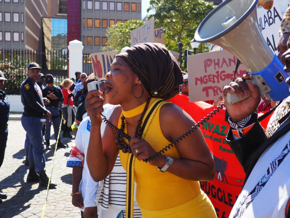For a piece titled Is South Africa Safe, Cape Town, South Africa -11 September 2018 : Land Rights Protestors March to Parliament in Cape Town, South Africa