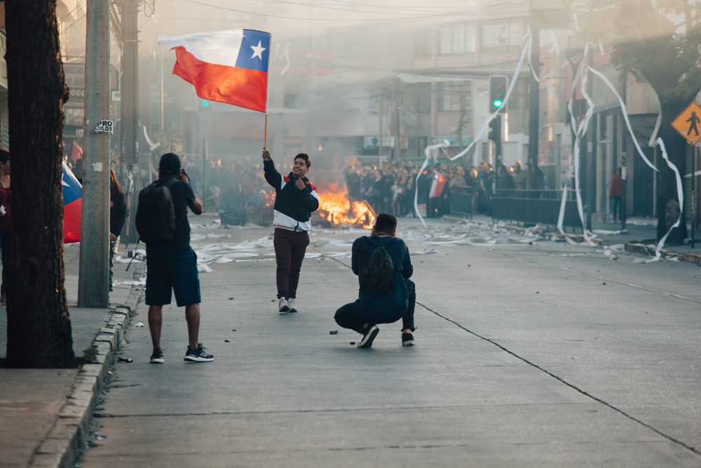 QUILPUÉ, CHILE - OCTOBER 20, 2019 - Barricades during protests of the "Evade" movement against the government of Sebastian Piñera for a post on is Chile safe to visit