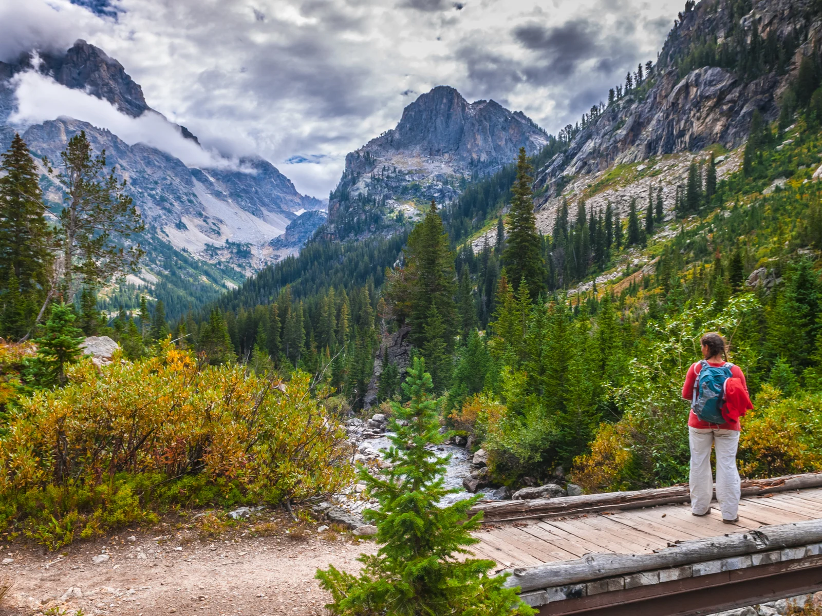 Woman hiking during the least busy time to visit Grand Teton National Park