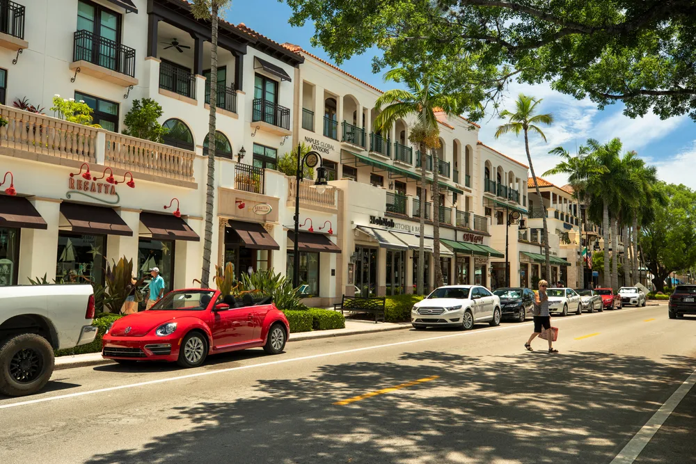 Downtown shops in Naples Florida on a clear day