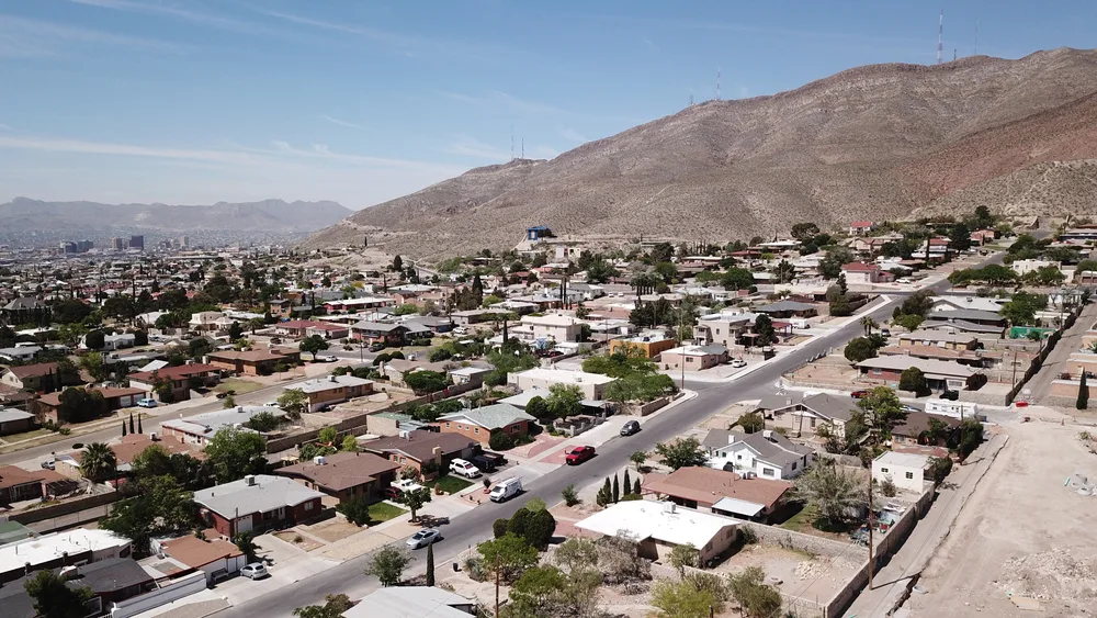 Aerial view of a neighborhood in El Paso pictured for a piece on Is El Paso safe to visit