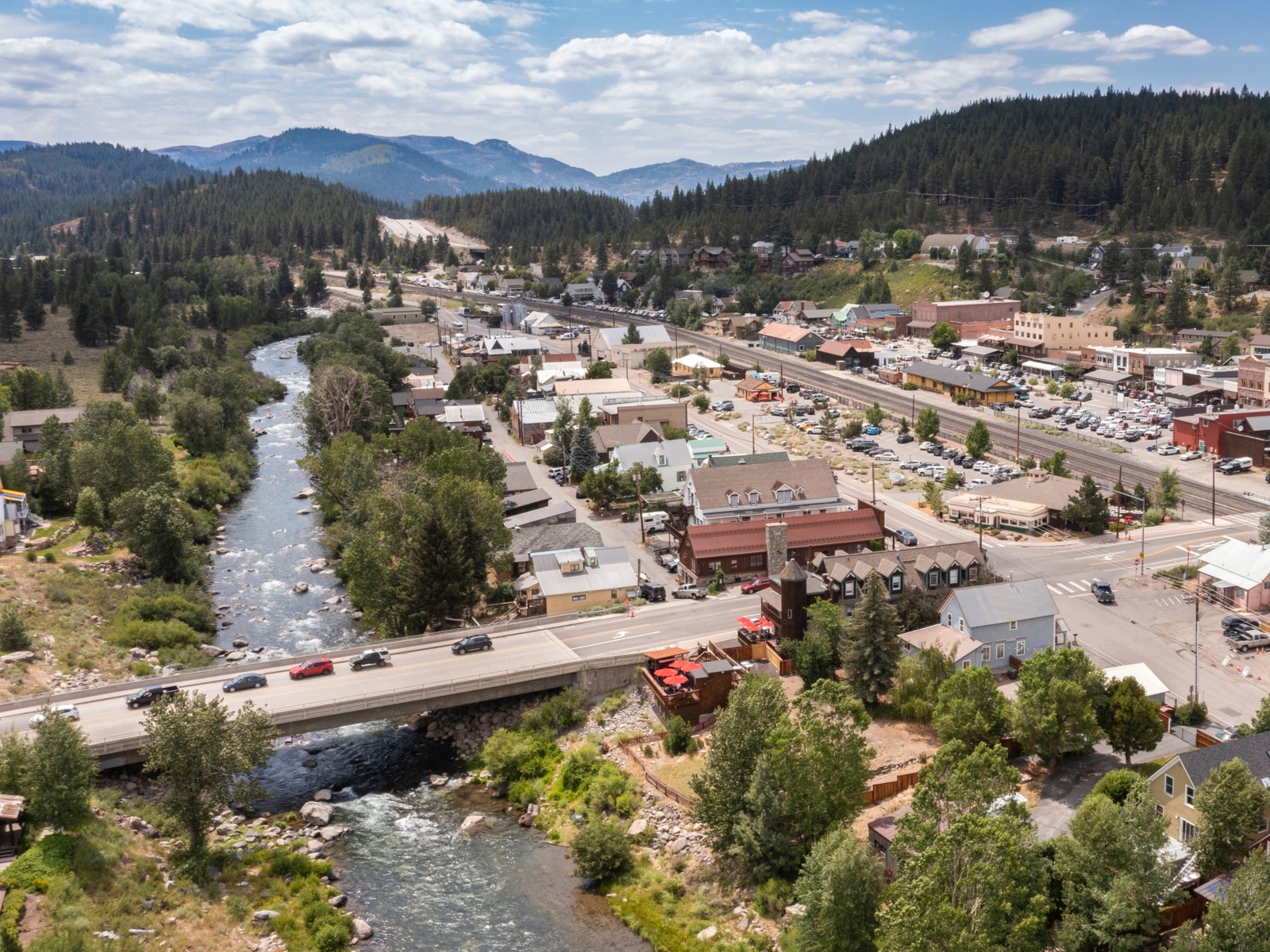 River flowing through historic Truckee, a top pick when considering where to stay in Lake Tahoe