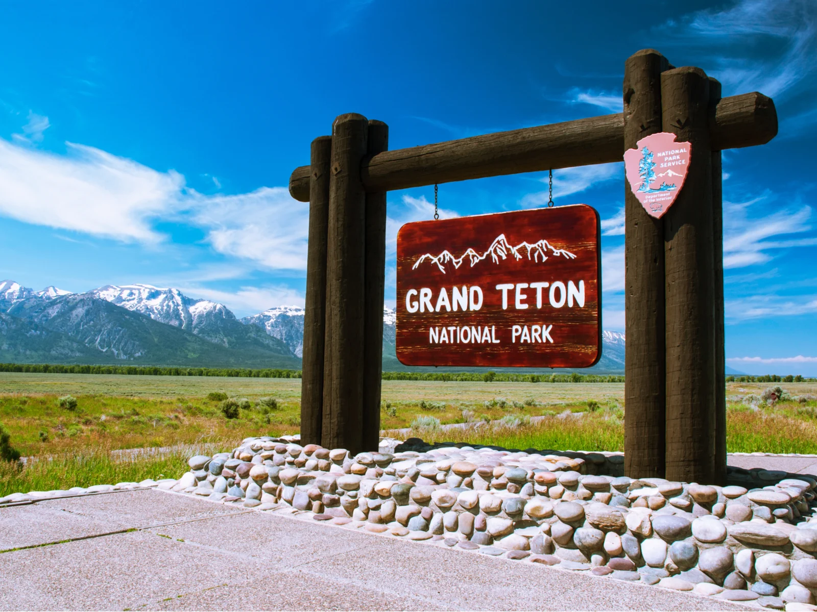 Entry sign to Grand Teton National Park pictured during the best time to visit