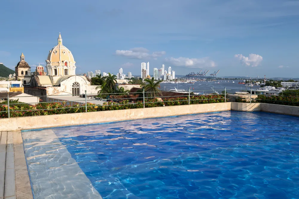 View of a pool over Cartagena de Indias ocean
