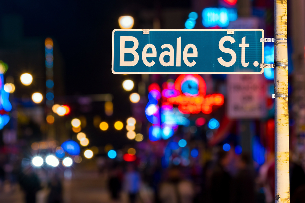 Up-close shot of Beale St sign for a piece on is Memphis safe