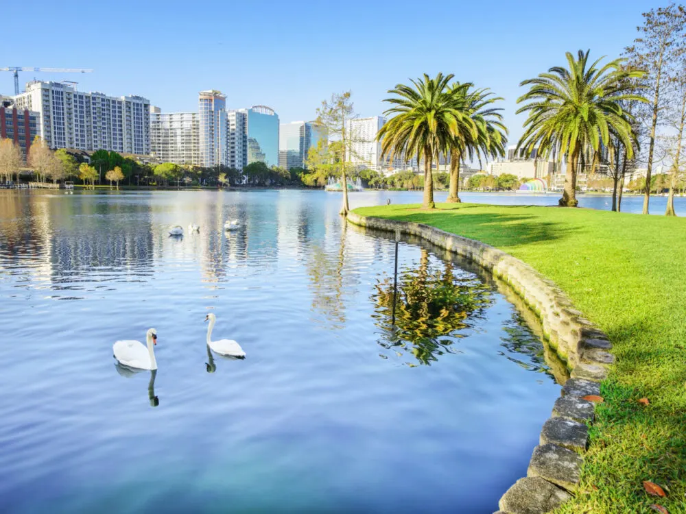 Lake in Eola Park pictured during the best time to go to Orlando