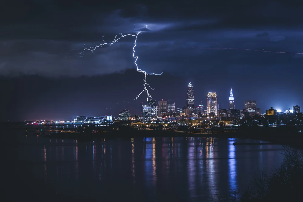 Storm in Cleveland Ohio at night