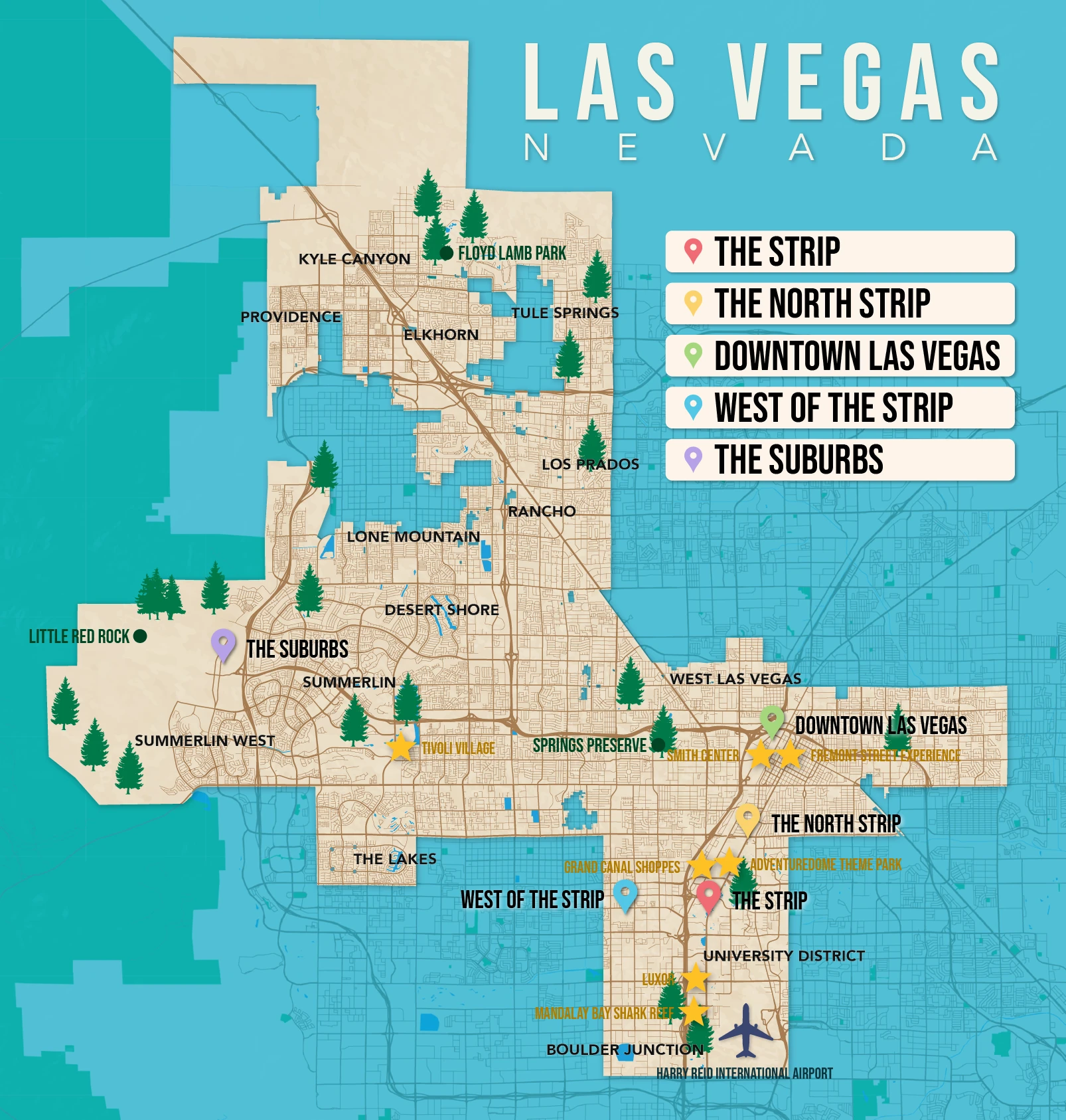 Where to Stay in Las Vegas map in vector format featuring the best areas of town