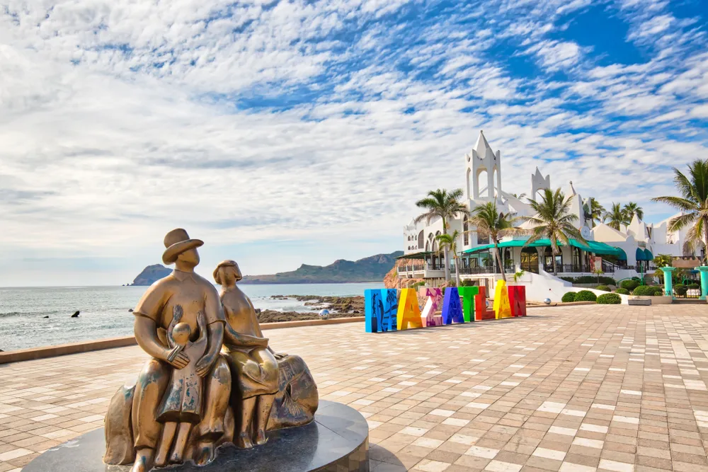For a post on is Mazatlan safe to visit, pictured are the big colorful letters next to the ocean