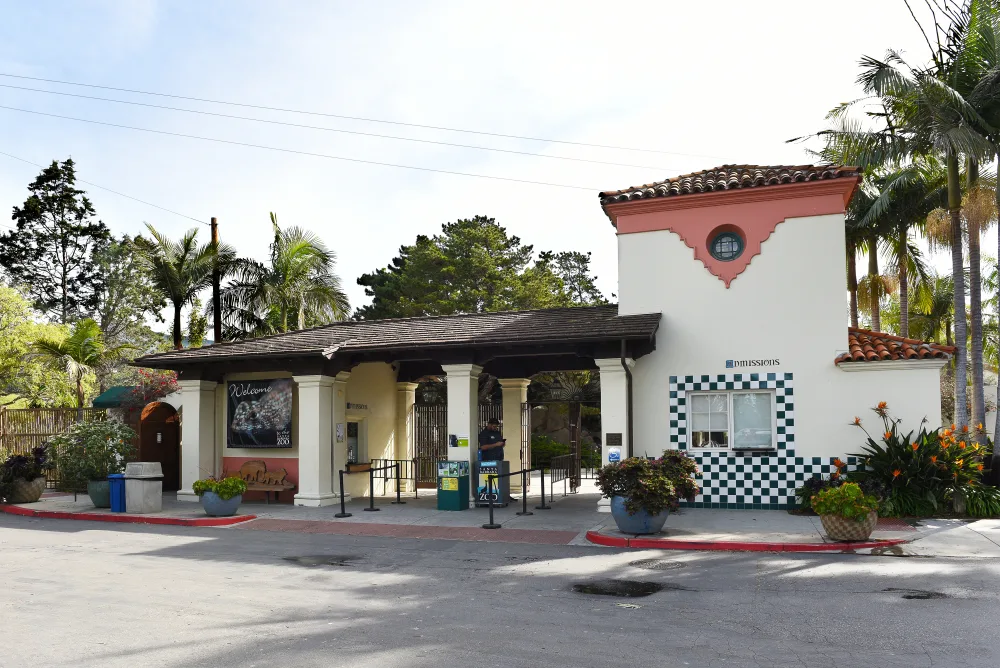 For a guide titled Where to Stay in Santa Barbara, a picture of the entrance to the Zoo in East Beach