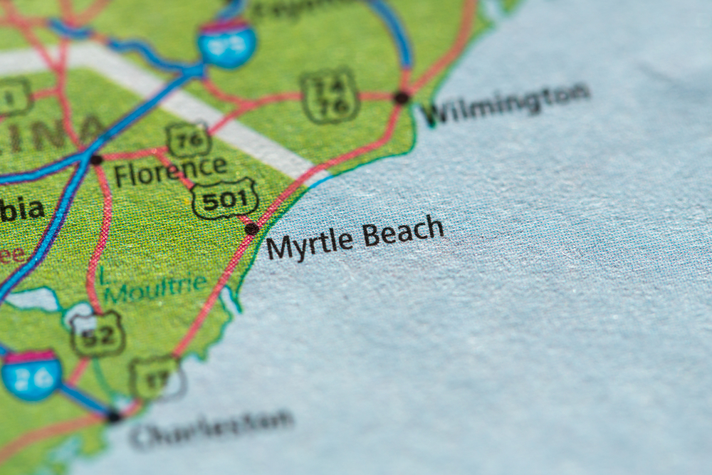 Closeup of a map for a piece on where to stay in Myrtle Beach