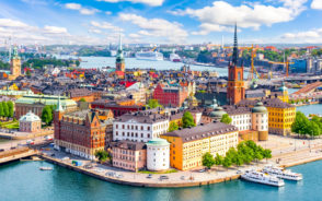 Aerial view of Stockholm Sweden old town from City Hall top during the best time to visit Sweden