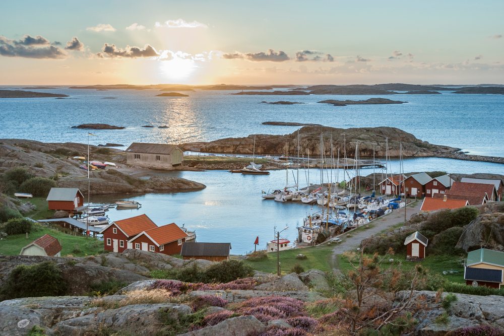 View of fishing harbor on Skerry Island in Ramsoe for an FAQ section on best time to visit Sweden
