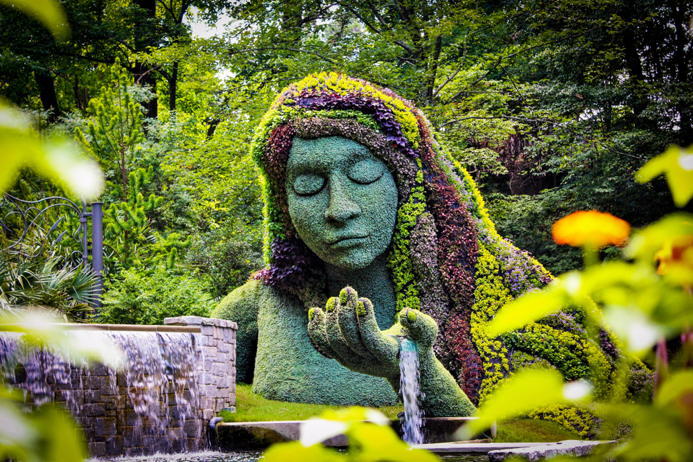 Image of the Earth Goddess sculpture pictured in the botanical gardens during the best time to visit Atlanta