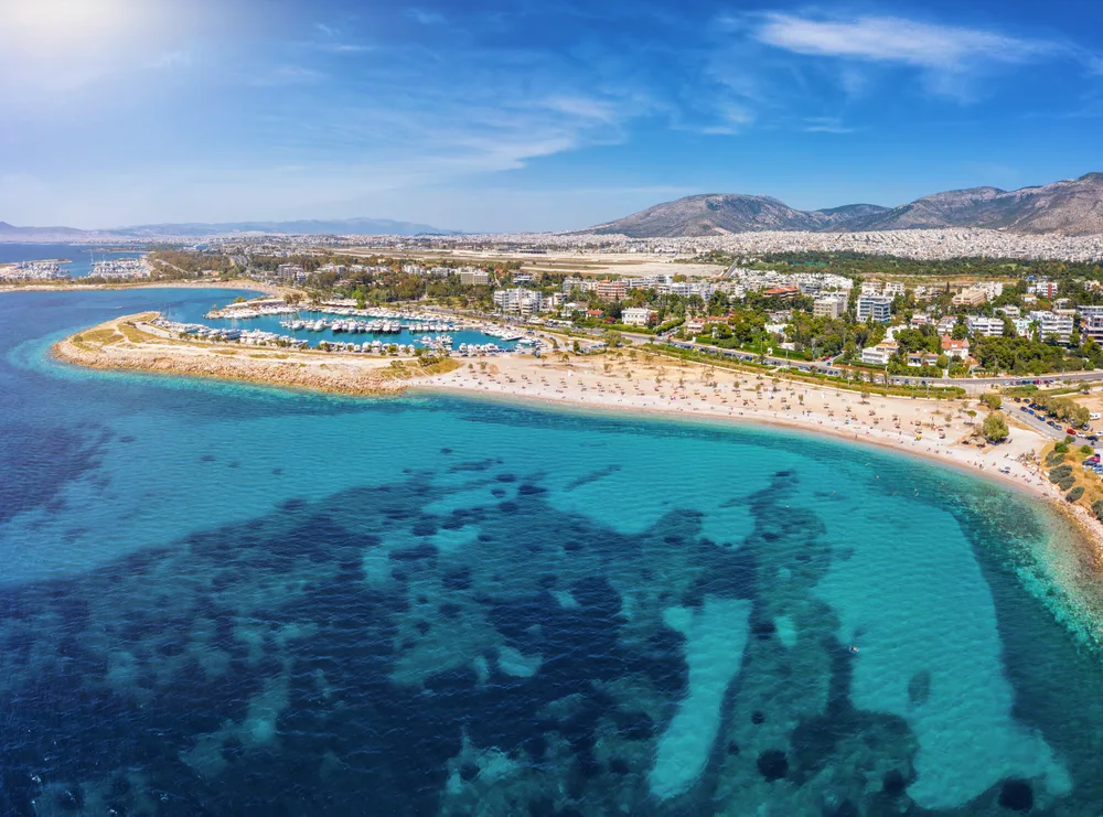 Gorgeous view of Glyfada, one of our top picks when considering where to stay in Athens, as seen from the air