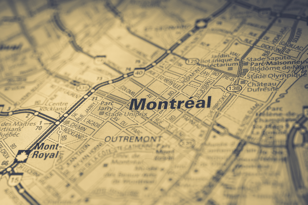 Map showing where to stay in Montreal on old-style brown paper