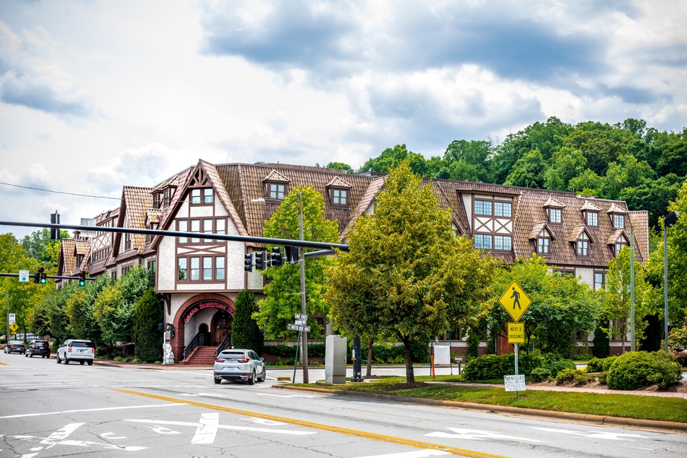 Gorgeous view of Biltmore Village in South Asheville, one of the best places to stay in the city