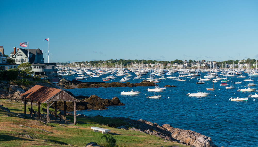 Harbor with many boats on a clear day with deep blue water in Marblehead, one of our top picks when considering where to stay in Salem, MA