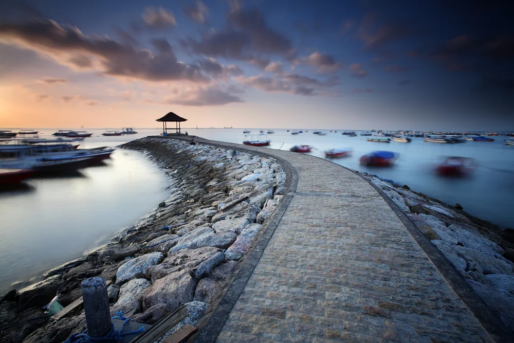 Low exposure image of a harbor in Nusa Dua, one of the best places to stay in Bali