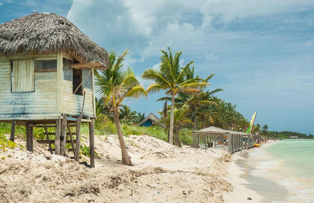 Cayo Coco Island beach with baywatch house on stilts during the least busy time to visit Cuba