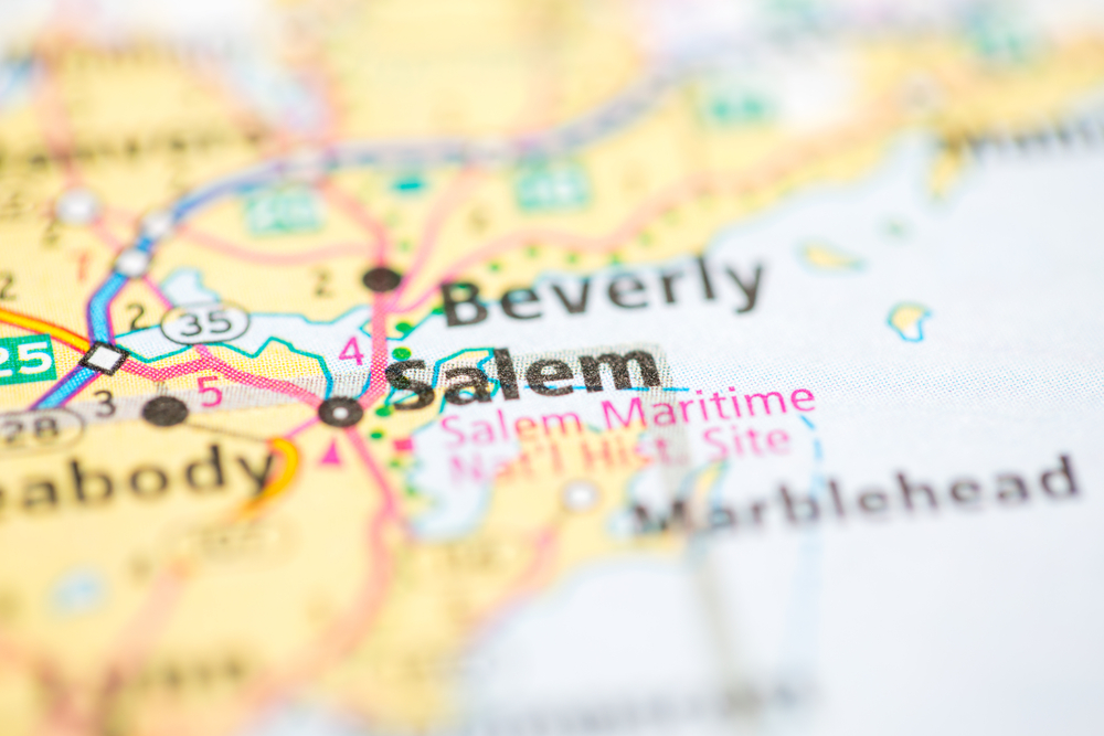 Unique view of Salem, MA as seen from someone zooming in on the word Salem