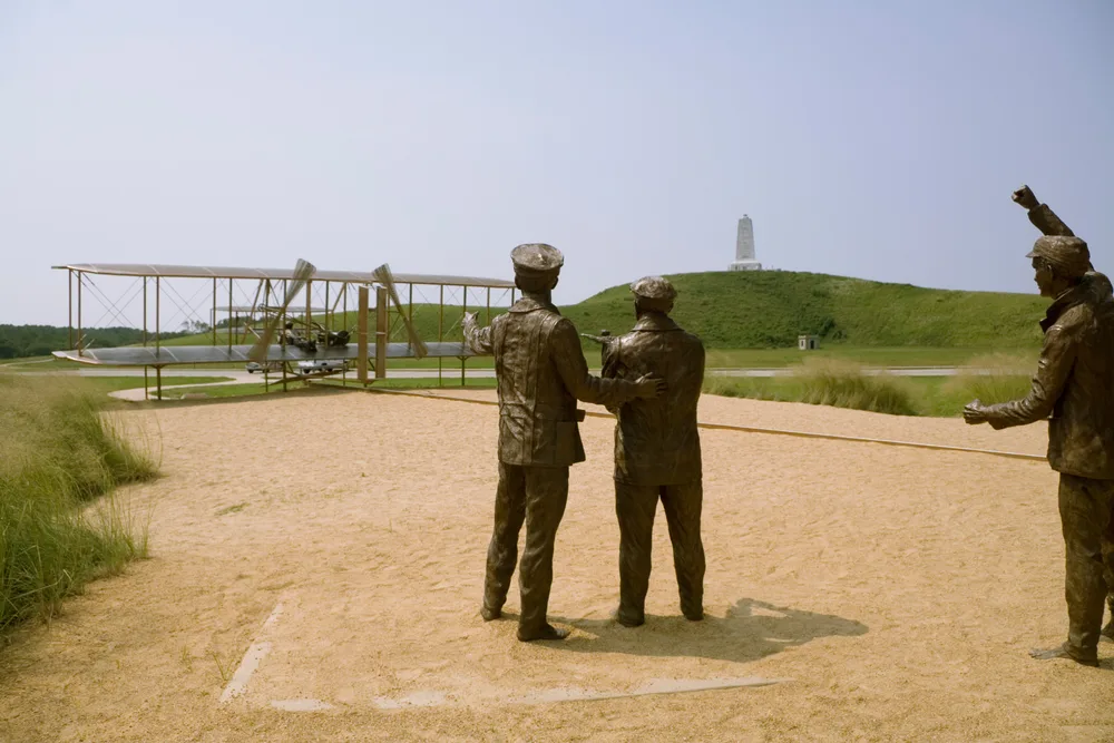 Statue of the Wright Brothers pictured at Kitty Hawk, one of the best places to stay in the Outer Banks