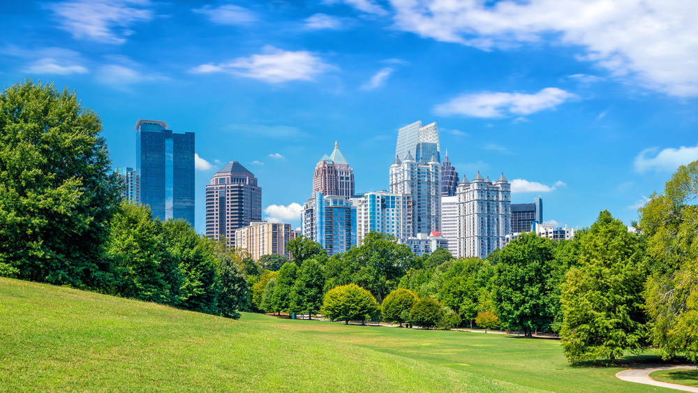 Amazing view of Midtown, one of our top picks for where to stay in Atlanta, as seen on a sunny day